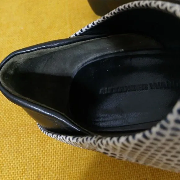 Alexander Wang Black & White Snakeskin Print Open-Toe Wedge Booties Size 36.5 - Picture 6 of 11